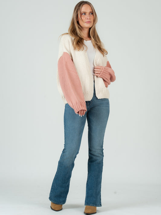 Women's Hand Knitted Color Block Cardigan