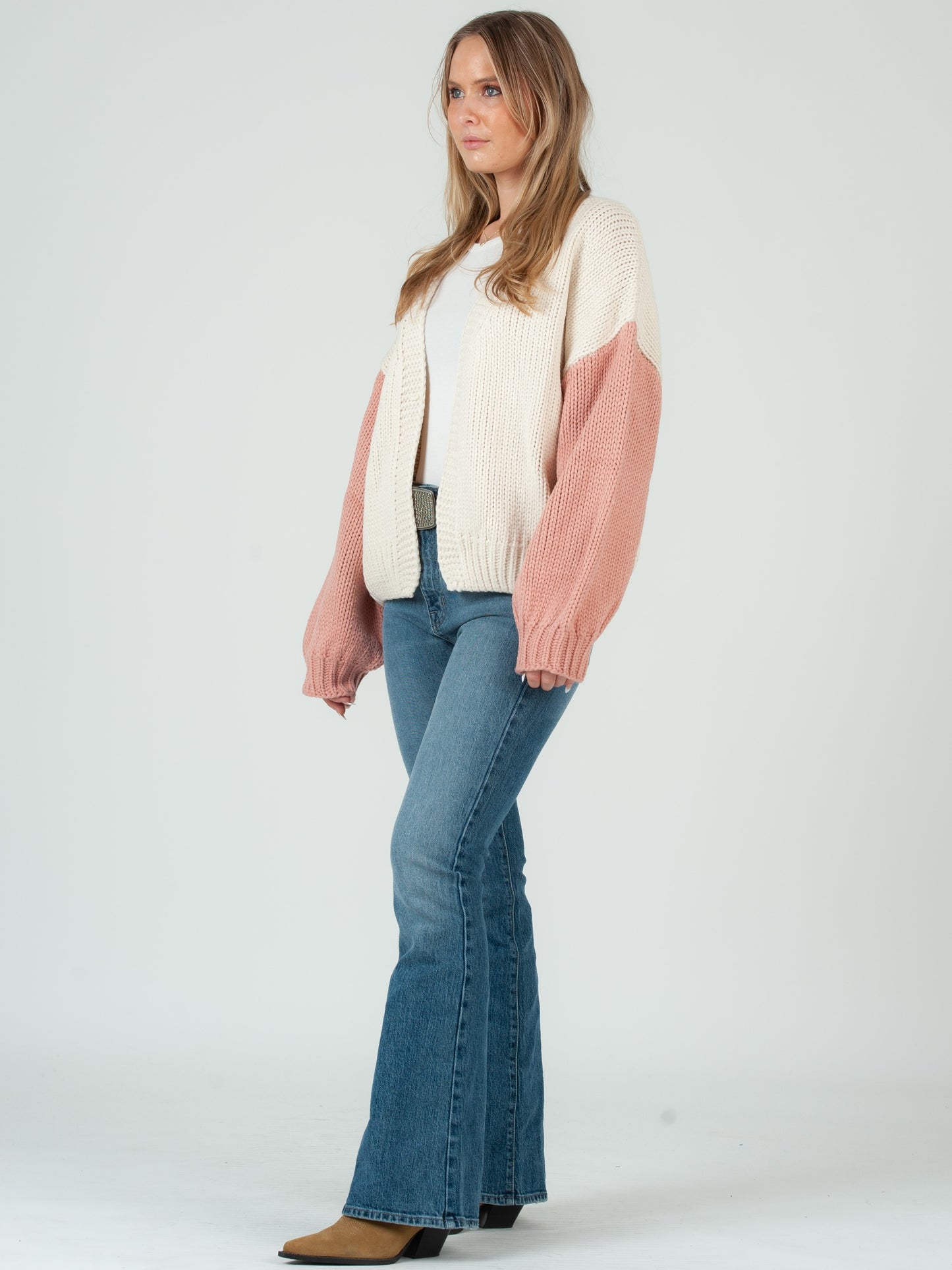 Women's Hand Knitted Color Block Cardigan