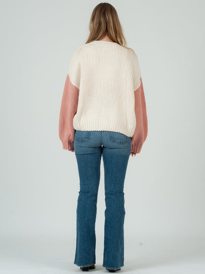 Women's Hand Knitted Color Block Cardigan