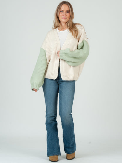 Women's Hand Knitted Color Block Cardigan