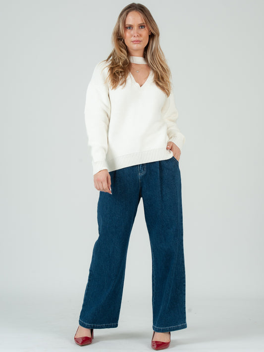 LIZZIE CUTOUT SWEATER-WHITE