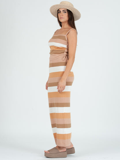 RINA RUCHED SIDE CAMI-NEUTRAL STRIPES