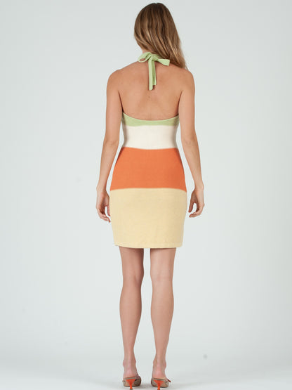 ARIELLE COLORBLOCKED CROCHET DRESS-ORANGE SAGE MIX