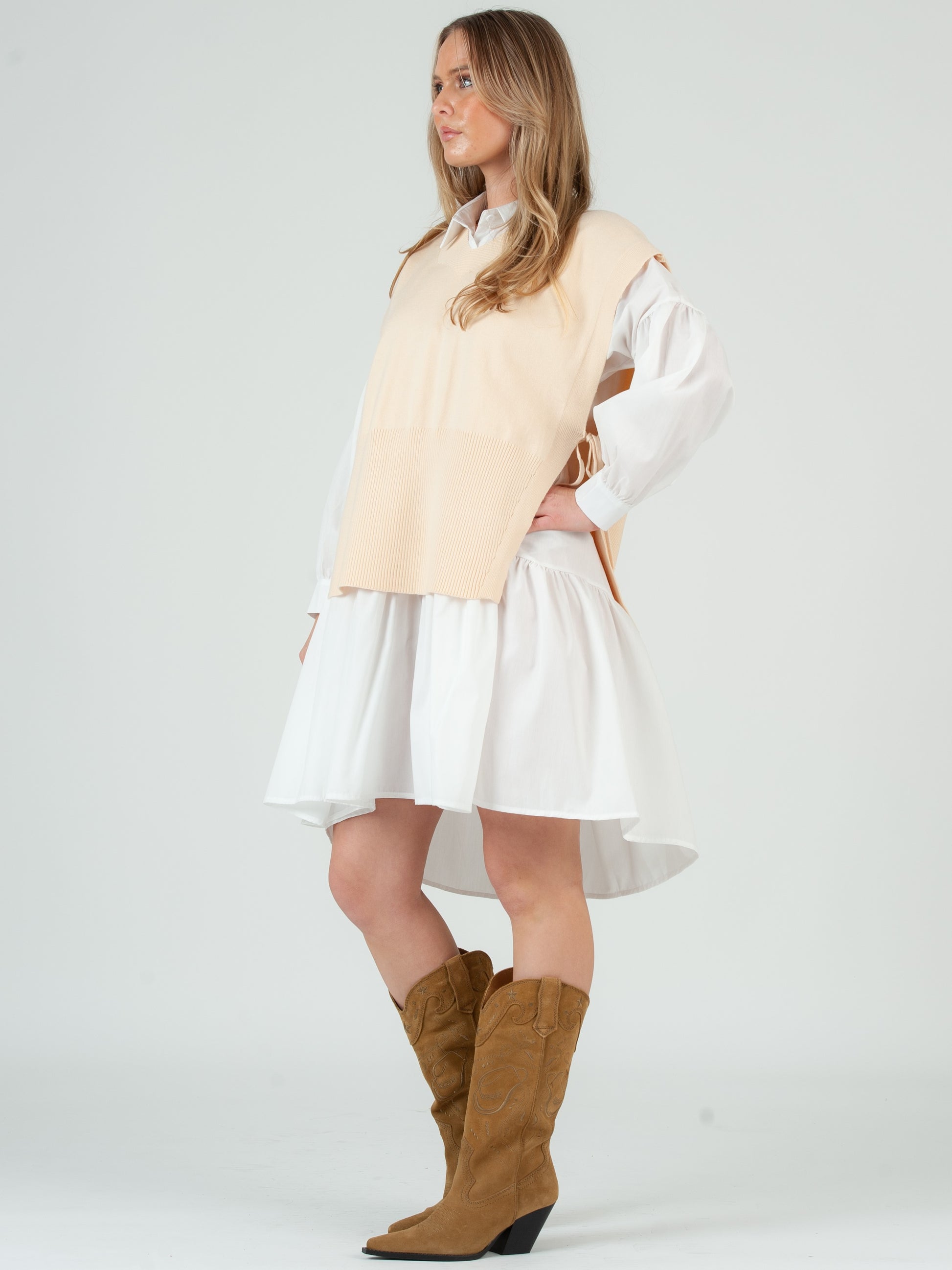 Women's Side Tie Sweater Vest in Ivory XS