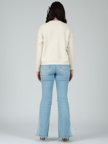 Women's Cable Knit Bow Cardigan