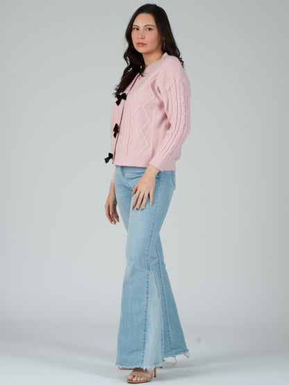 Women's Cable Knit Bow Cardigan