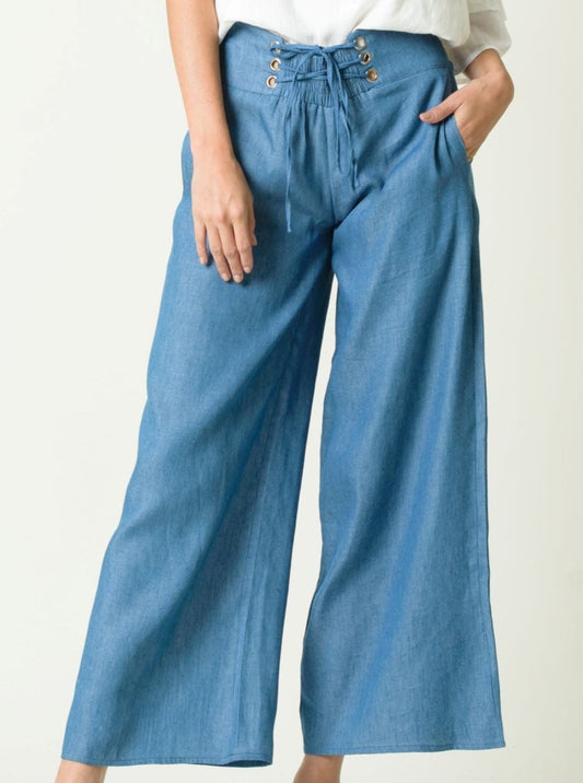 GIANNA LACE UP HIGH WAISTED CULOTTES-DENIM