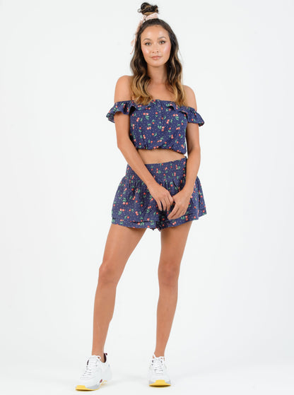 HADLEY FLUTTER SHORTS-NAVY CHERRY