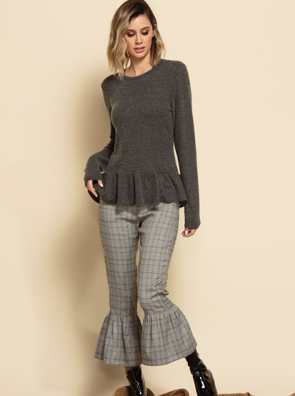 AMBER CROPPED PANTS-BLACK & WHITE PLAID
