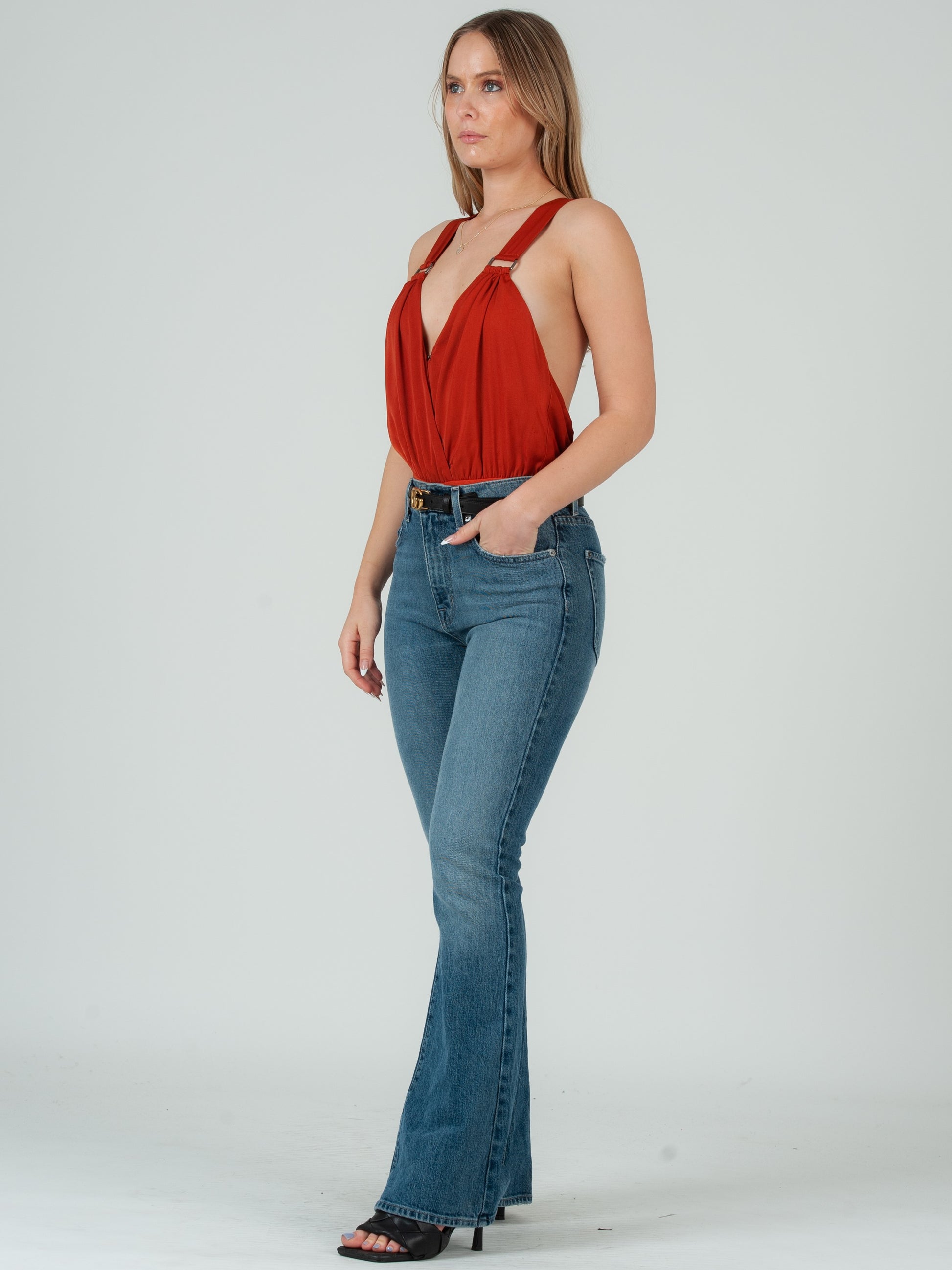 RUST SATIN BODYSUIT