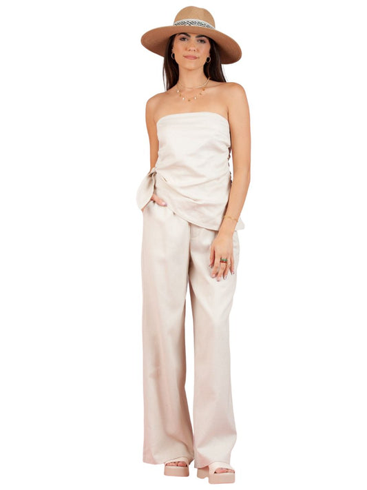 ELLIANA STRAPLESS TOP+PANT SET-WHEAT