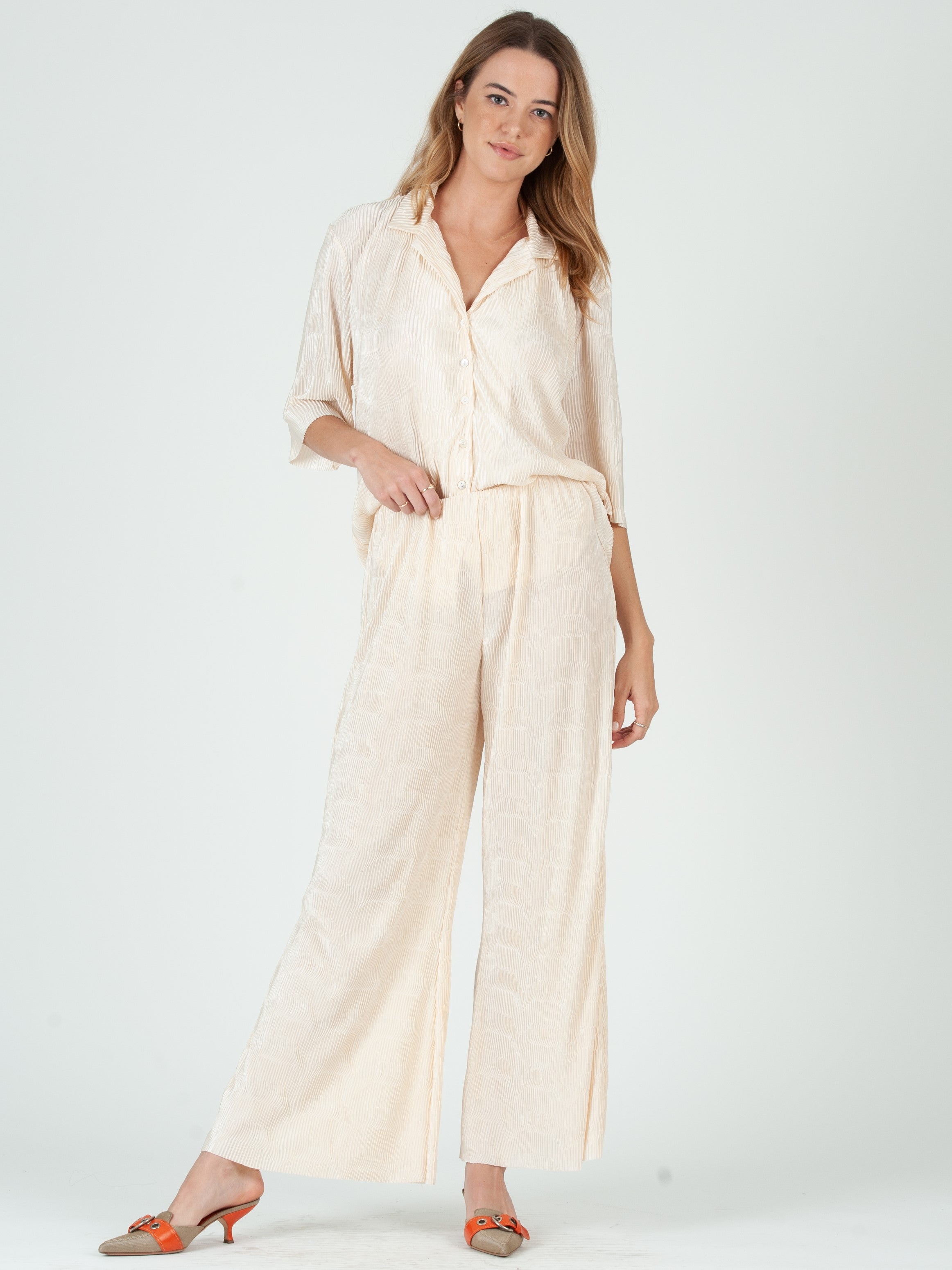RALEIGH BUTTON DOWN TOP AND PANT SET-CREME – Lucca Couture
