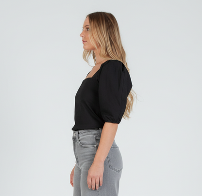 Women's Poplin Pleat Sleeve Blouse Top