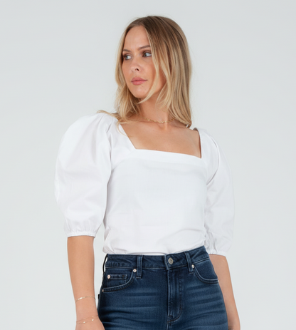 Women's Poplin Pleat Sleeve Blouse Top