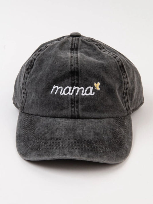 'MAMA' BASEBALL CAP-WASHED BLACK DENIM