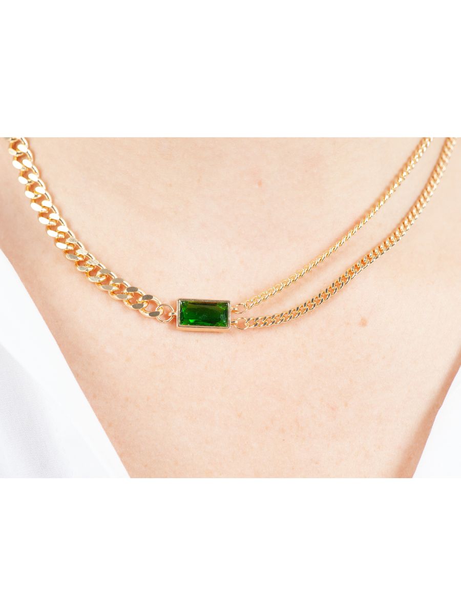 MARIE MULTI CHAIN NECKLACE-GOLD/GREEN