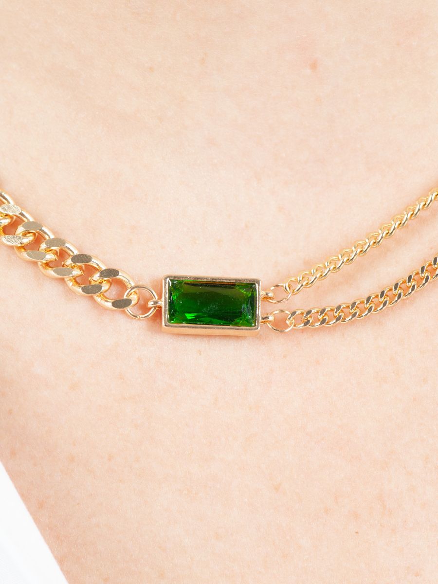 MARIE MULTI CHAIN NECKLACE-GOLD/GREEN