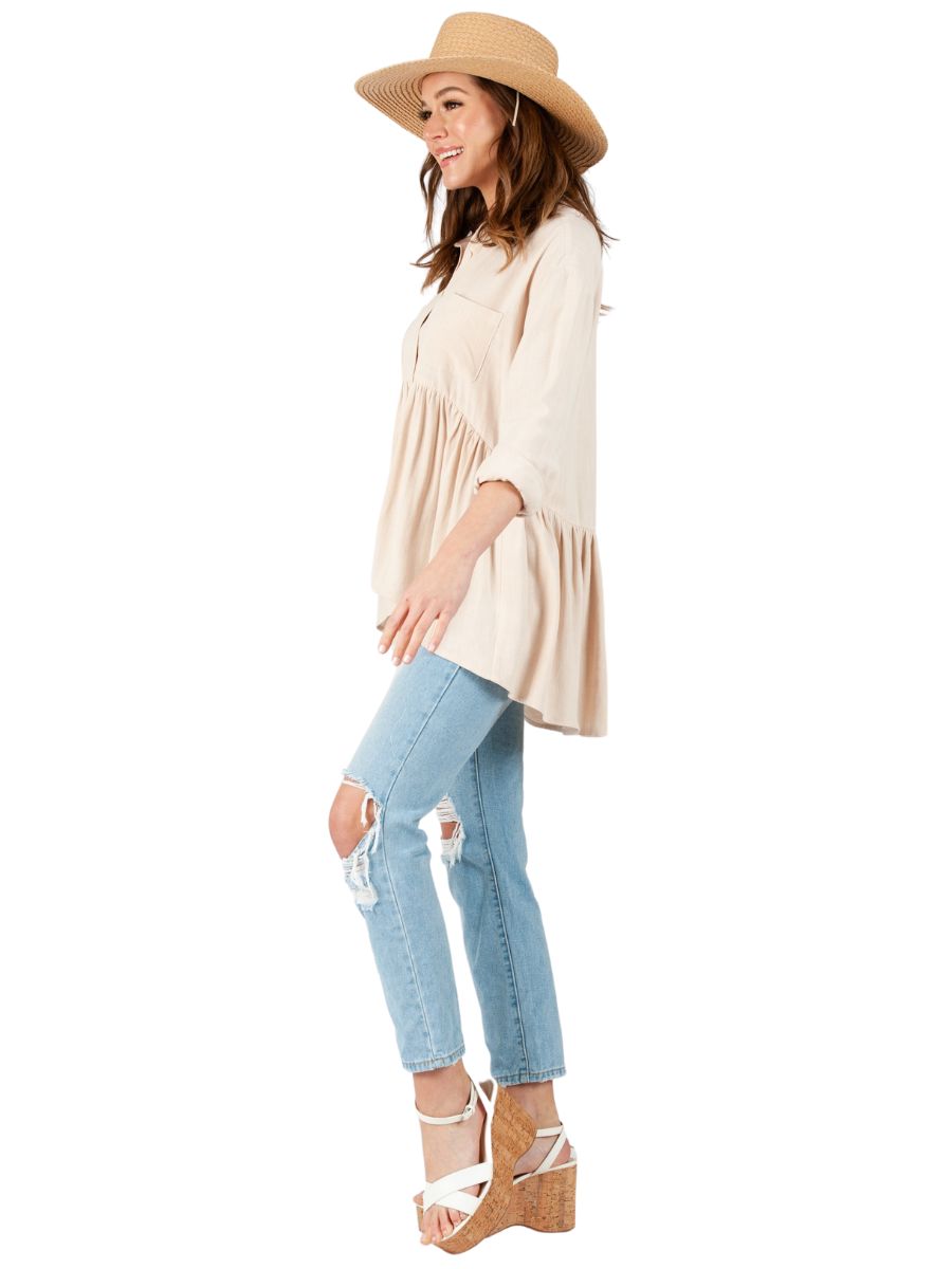 ROSE PEPLUM COLLARED TOP-BLUSH