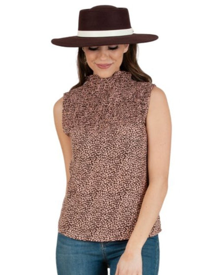 LAILA FENNEL MOCK NECK SLEEVELESS TOP-MAUVE LEOPARD