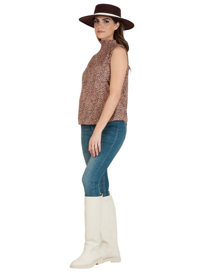 LAILA FENNEL MOCK NECK SLEEVELESS TOP-MAUVE LEOPARD