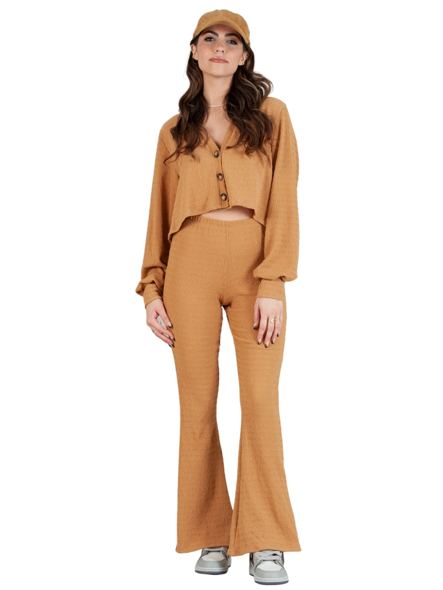 PENNY BUBBLE SMOCKED FLARES-CAMEL