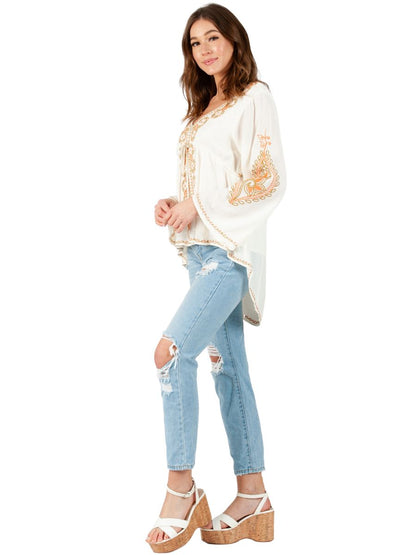 LEILANI EMBROIDERED TUNIC-IV/APRICOT