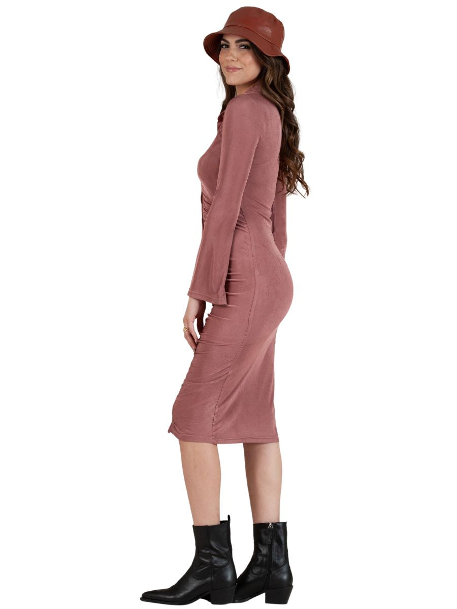 RILEY RUCHED DRESS-MAUVE