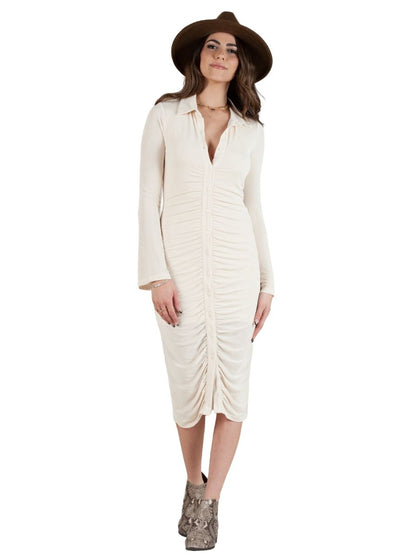 RILEY RUCHED DRESS-VANILLA