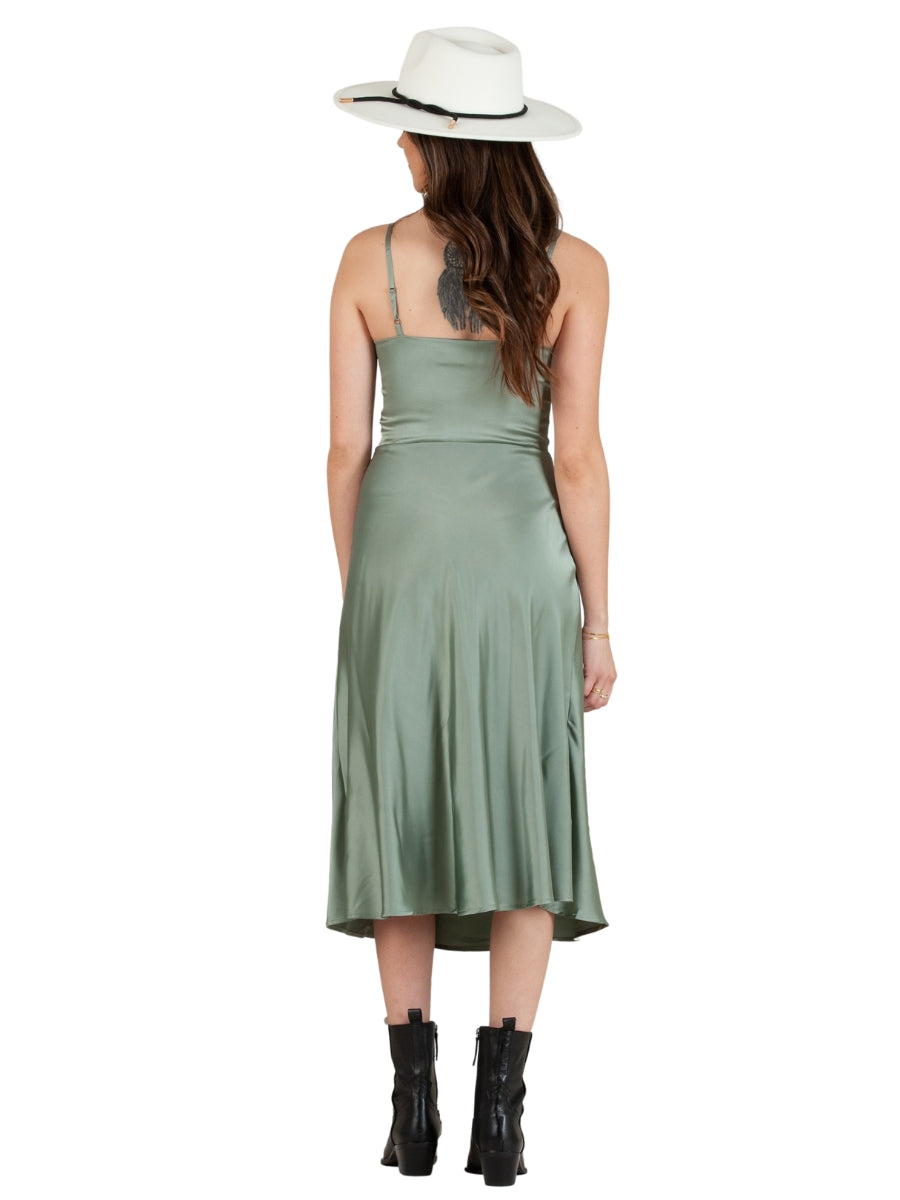 SATEEN MIDI SLIP DRESS-FROSTY SPRUCE