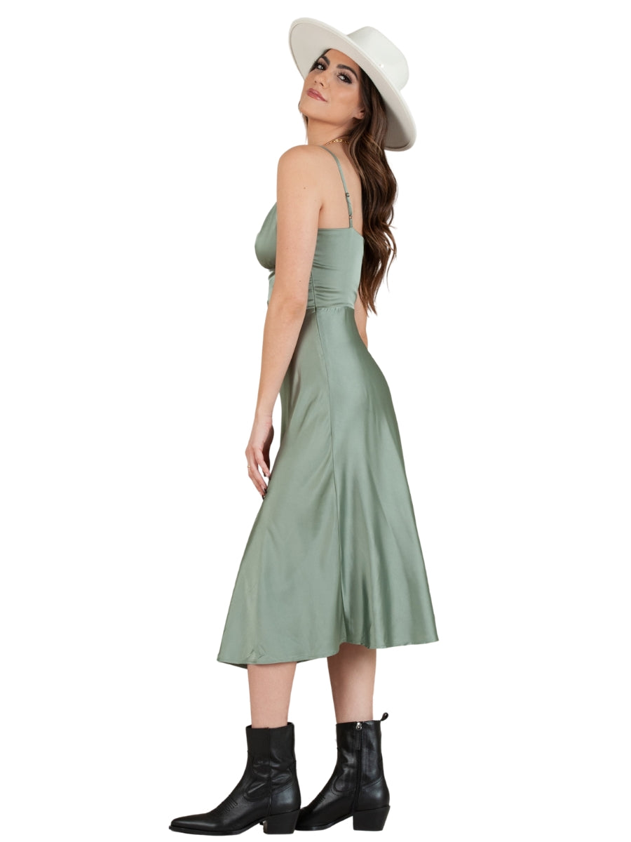 SATEEN MIDI SLIP DRESS-FROSTY SPRUCE