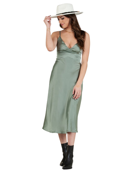 SATEEN MIDI SLIP DRESS-FROSTY SPRUCE