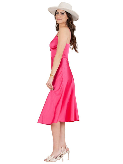 SATEEN MIDI SLIP DRESS-FUSCHIA
