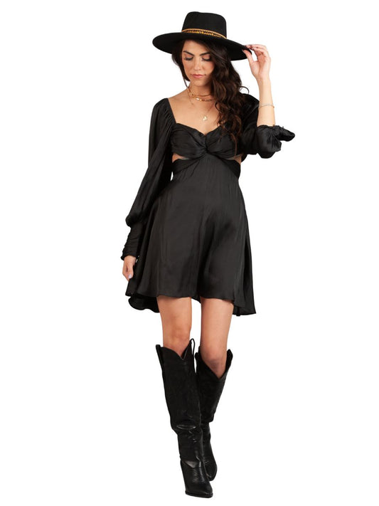 BLACK SATIN MINI DRESS