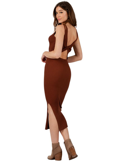 Women's Knit Ribbed Midi Dress L / orange Women's Knit Ribbed Midi Dress L / orange