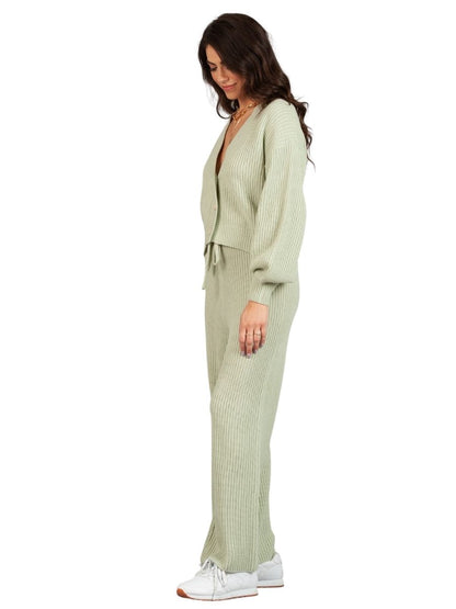 LYNN RIBBED CARDIGAN TOP AND PANT SET-PISTACHIO