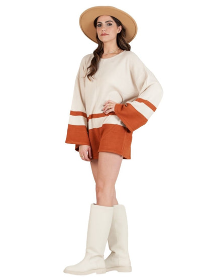 MARIN KNIT ROMPER-IVORY/RUST