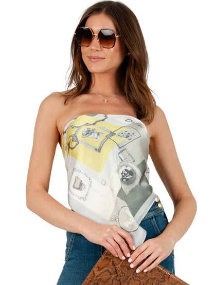 PORTRAIT SILKY SCARF/TOP-SILVERYELLOW