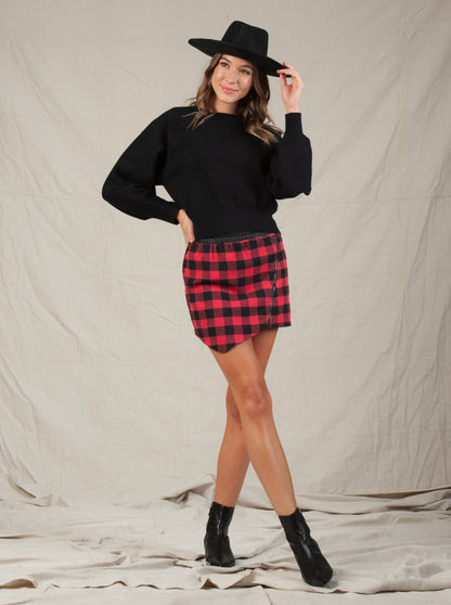 BUFFY SKIRT BUFFALO PLAID-BLACK RED