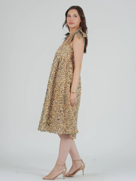 Women's Eyelet Lace Bow Strap Midi Dress