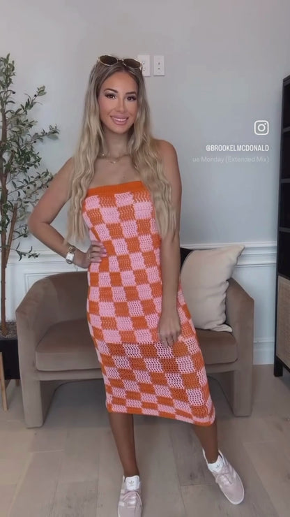 MIA CHECKERED CONVERTIBLE DRESS-SHERBERT