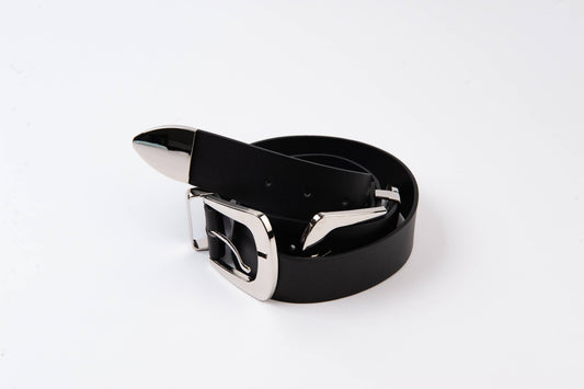 GIDEON VEGAN DOUBLE WESTERN BUCKLE BELT-BLACK