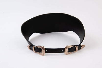 JEB DOUBLE WESTERN BUCKLE CORSETTE BELT - BLACK