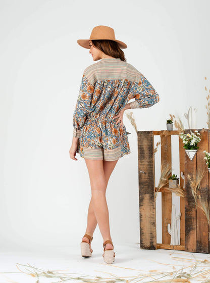 Mudra Romper - BLUE TAN MIX