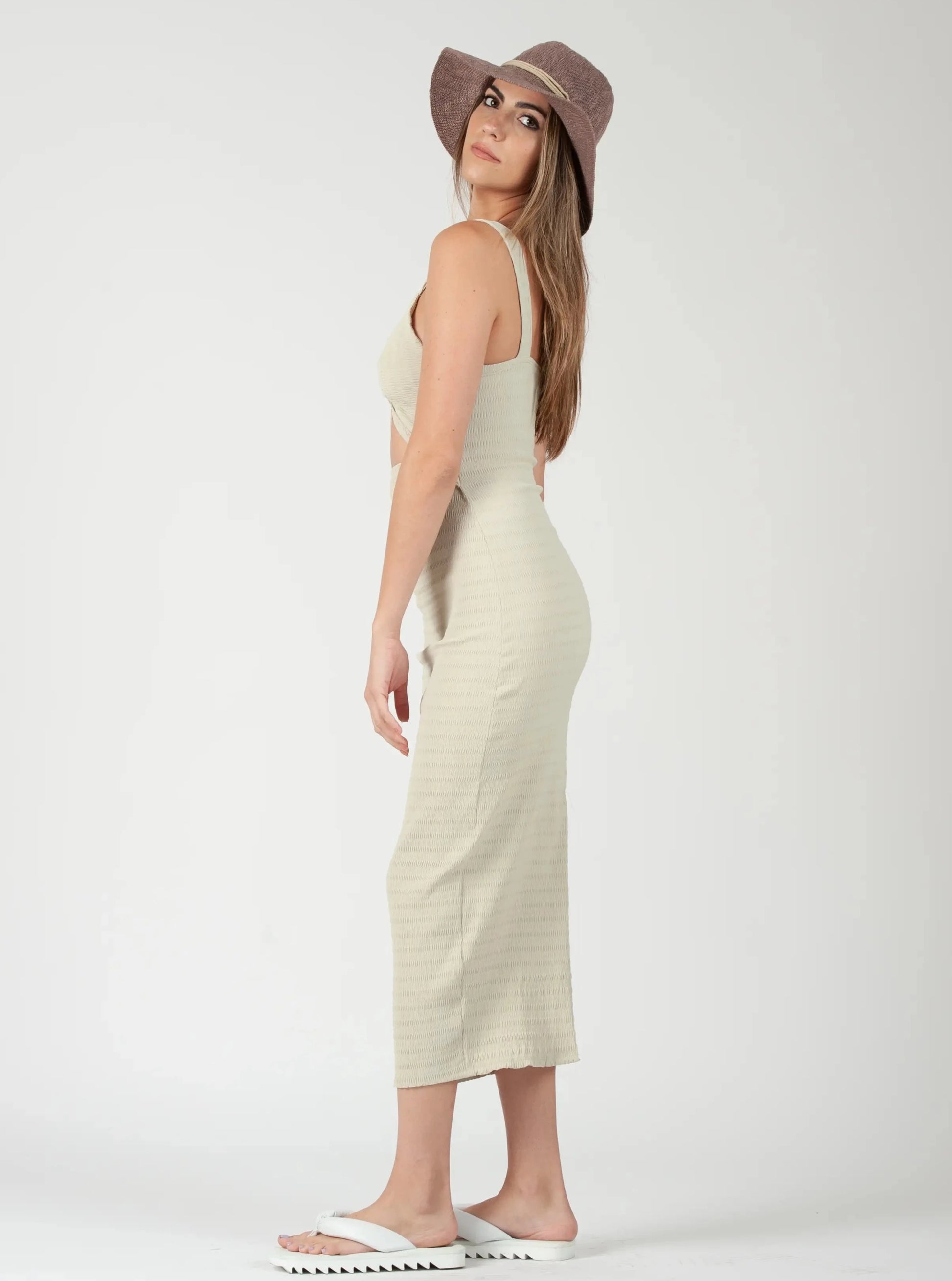 SMOCKED CUTOUT DRESS
