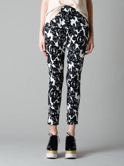 PRINTED ROSE PANTS-OFF WHT BLK