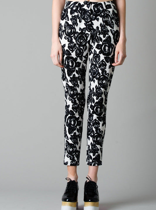 PRINTED ROSE PANTS-OFF WHT BLK