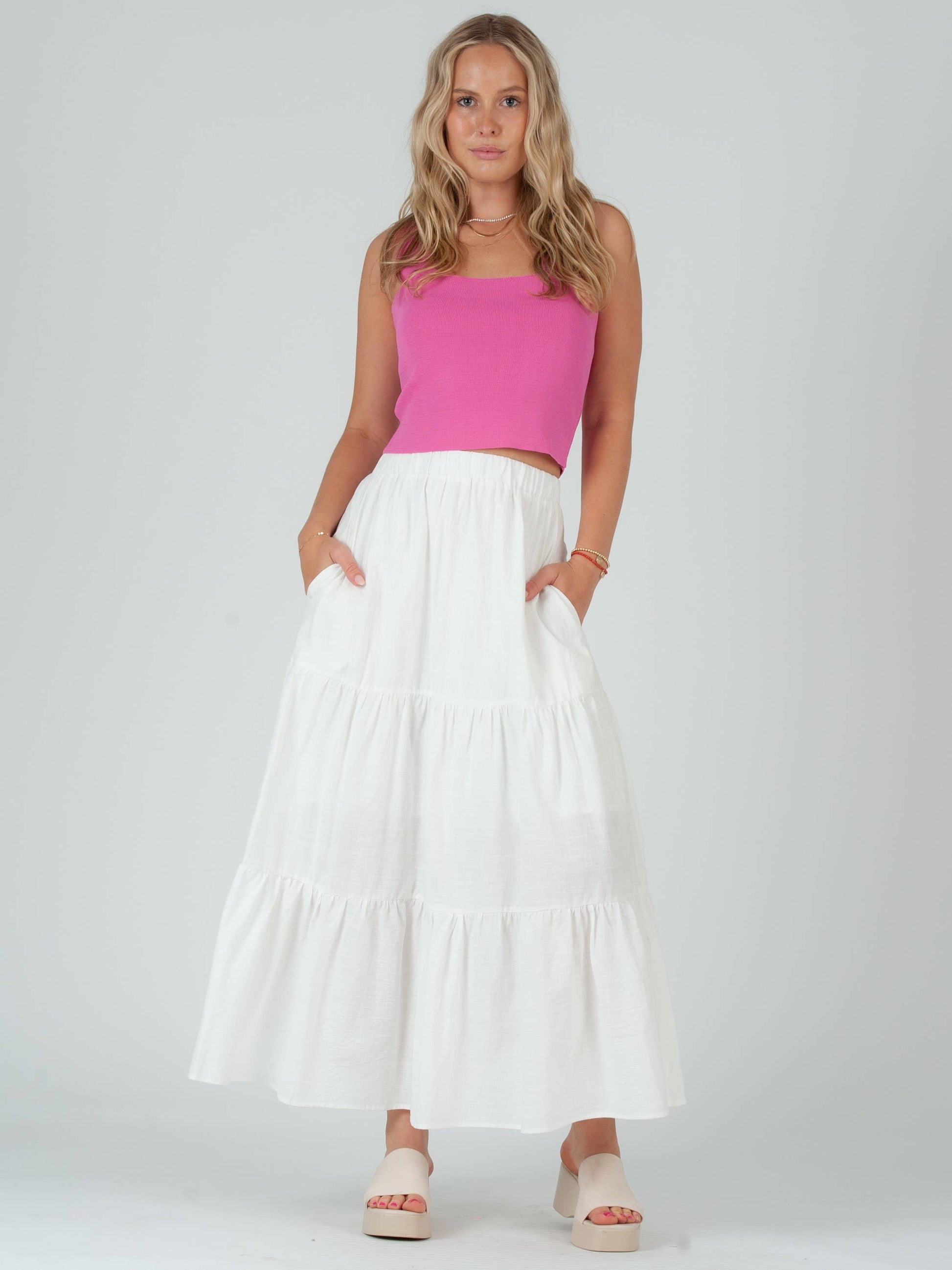 White maxi skirt pockets Clearance