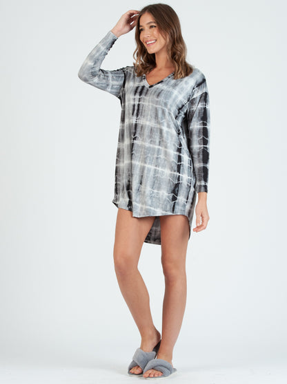 Linda Drop Shoulder Bamboo Tie Dye  Lounge Slit Dress