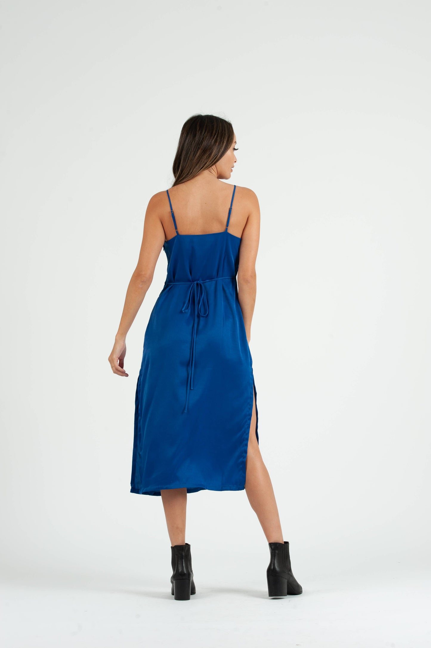 Sierra Satin Back Tie Dress - ROYAL BLUE