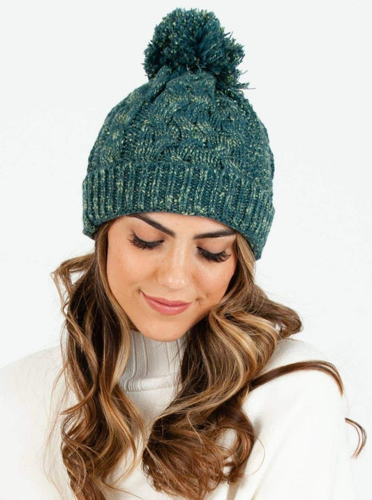 BLANCA KNIT POM POM BEANIE-GREEN